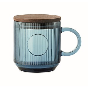 Ríhovaný sklenený hrnček 300 ml, modrá