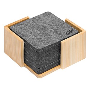 Sada 10 podtácků z RPET plsti v bambusovém stojánku
