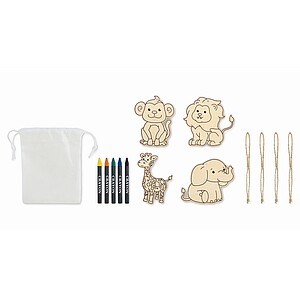 Sada 4 dřevěných visaček ve tvaru zvířátka na malování, bílá