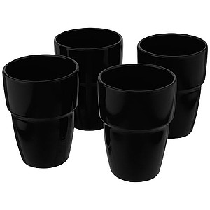 Sada 4 keramických stohovatelných hrnků, 280ml, černá