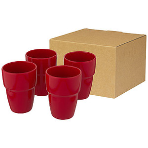 Sada 4 keramických stohovatelných hrnků, 280ml, červená