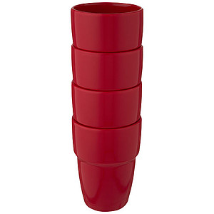 Sada 4 keramických stohovatelných hrnků, 280ml, červená