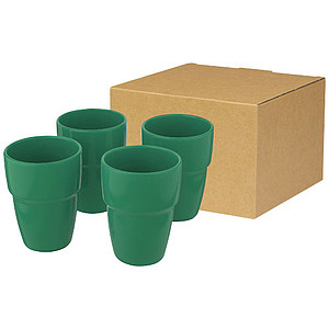 Sada 4 keramických stohovatelných hrnků, 280ml, zelená