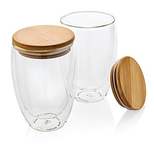 Sada dvoch pohárov s dvojitou úpravou z borosilikátového skla, objem 350ml, stredne hnedá