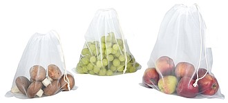 Sada troch vreciek z recyklovaného materiálu na ovocie a zeleninu