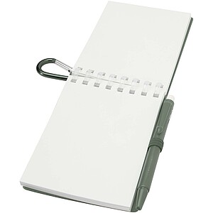 Sada zápisníku s měkkou vazbou z recyklovaného materiálu a propisky (černý inkoust), šedozelená