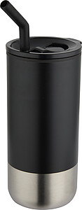 SITUZAN Dvoustěnný termohrnek s brčkem, 480 ml, černá