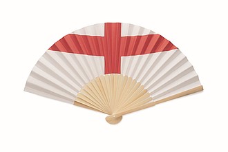 Skládací vějíř, bambus, papír, design vlajky Dánska