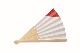 Skládací vějíř, bambus, papír, design vlajky Dánska