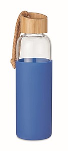Sklenená fľaša 500ml so silikónovým obalom, modrá