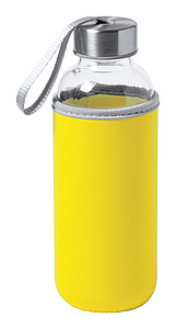 Sklenená fľaša na pitie, 420 ml, žltý neoprénový rukáv