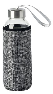 Sklenená fľaša na pitie, 450ml, so sivým jutovým obalom