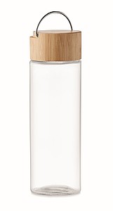 Sklenená fľaša na pitie, 500ml, s bambusovým viečkom