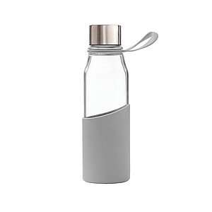 Sklenená fľaša na pitie 550ml s rukávom, sivá