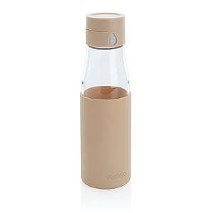 Sklenená fľaša na pitie 600ml so silikónovým obalom, hnedá