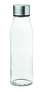 Sklenená fľaša na pitie s hliníkovým viečkom, 500ml, transparentná