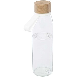 Sklenená fľaša na vodu 500 ml so silikónovou rukoväťou a bambusovým viečkom, transparentná
