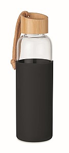 Skleněná láhev 500ml se silikonovým obalem, černá