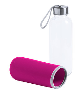 Skleněná láhev na pití, 420ml, růžový neoprenový rukáv