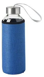 Skleněná láhev na pití, 450ml, s modrým jutovým obalem