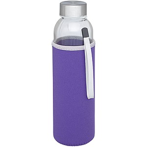 Skleněná láhev na pití, 500ml, s neoprenovým obalem, fialová