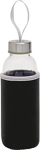 Skleněná láhev na pití s neoprenovým obalem, 450ml, černá