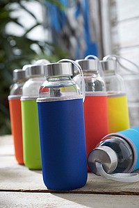 Skleněná láhev na pití s neoprenovým obalem, 450ml, královská modrá