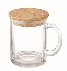 Sklenený hrnček s bambusovým viečkom, 300ml