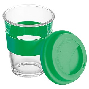 Skleněný hrnek se silikonovým úchopem, jasně zelená