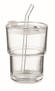 Sklenený pohár s slamkou 400ml, priehľadný