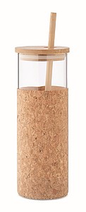 Sklenice s bambusovým víčkem, brčkem a korkovým rukávem, 400ml - sklenice s vlastním potiskem