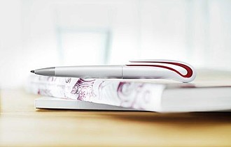 SLIDE Otočná propiska s modrou náplní, bílá/tmavě červená