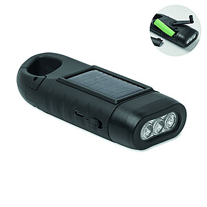 Solární LED svítilna s dynamem, černá
