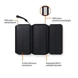 Solární powerbanka se 3 panely Nordic Drift 10.000mAh, černá