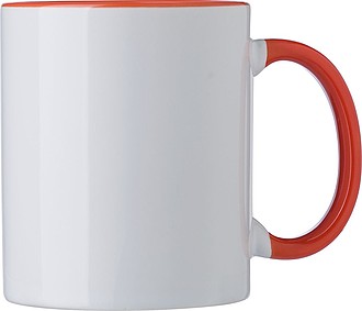 SUPREME Keramický hrnček na sublimáciu, 300 ml, biely s oranžovým vnútrom a uškom