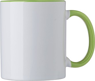 SUPREME Keramický hrnček na sublimáciu, 300 ml, biely so zeleným vnútrom a uškom