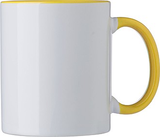 SUPREME Keramický hrnček na sublimáciu, 300 ml, biely so žltým vnútrom a uškom