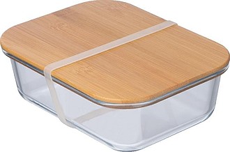 Svačinový skleněný box s bambusovým víkem, transparentní - ekologické reklamní předměty