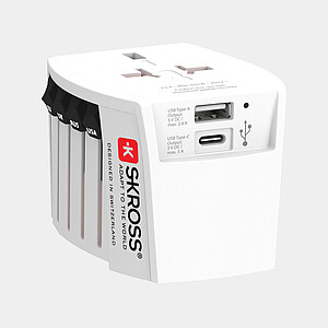 Svetový cestovný adaptér MUV 2-pólový s USB A a C, biela