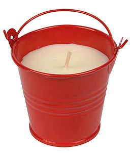 Sviečka v kovovom vedierku, červená