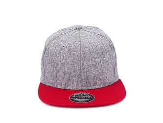 TAMURA Šestipanelová kšiltovka s vyztuženým čelem a plochým kšiltem, šedý melír/červená