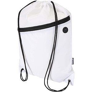 Taška Oriole z materiálu RPET se stahovací šňůrkou a přední kapsou na zip, objem 5 l, bílá