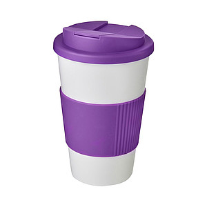 Termohrnček Americano® 350 ml s rukoväťou a uzáverom odolným proti rozliatiu - Biela / Purpurová