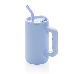 Termohrnček s slamkou 800 ml z recyklovanej ocele s certifikáciou RCS, svetlomodrá