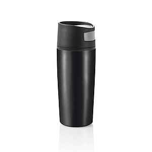 Termohrnček s viečkom, kombinácia nerez, plast, čierny