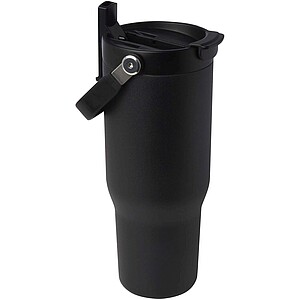 Termohrnek s vakuovou a měděnou izolací 900 ml z recyklované nerezové oceli s víčkem s dvojitou funkcí, černá