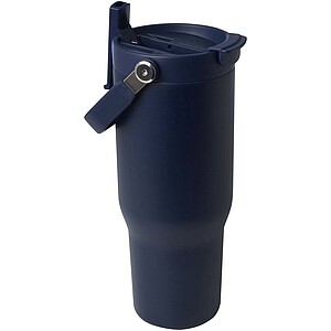 Termohrnek s vakuovou a měděnou izolací 900 ml z recyklované nerezové oceli s víčkem s dvojitou funkcí, námořní modrá