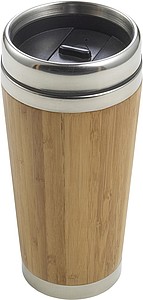 Termohrnek z bambusu s termoizolací. Objem 400ml. Středně hnědá.