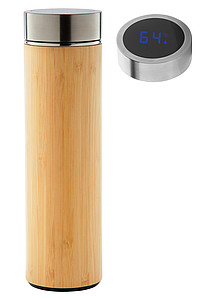 Termoska s teplomerom a bambusovým povrchom, 500 ml