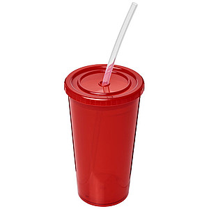 Transparentní dvouvrstvý kelímek, 350ml, červený